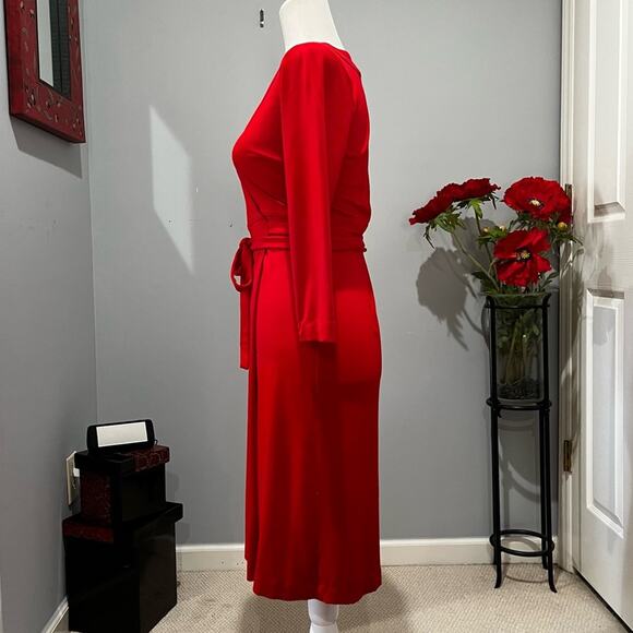 NEW Ann Taylor Modal Classic Fit Flare A-line V-Neck Belted Wrap Midi Dress 0 - Picture 6 of 16